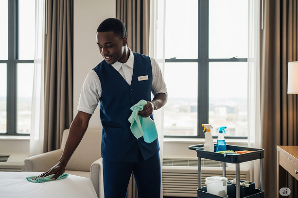 Housekeeping staff checking a room