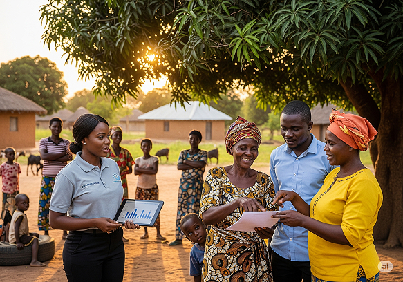 People in a rural setting engaging with microinsurance