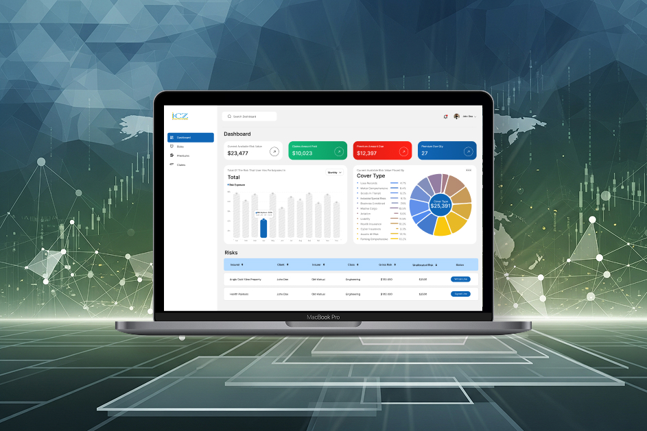 Reinsurance platform dashboard with graphs