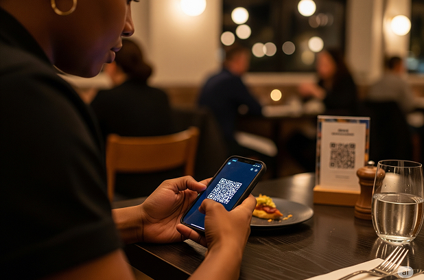 Person scanning QR code menu